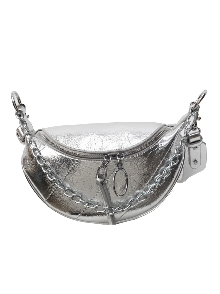 Silver Chest Shoulder Crossbody Bags for Women Handbags and Purses 2024 New Trendy Design Messenger Bag High Quality