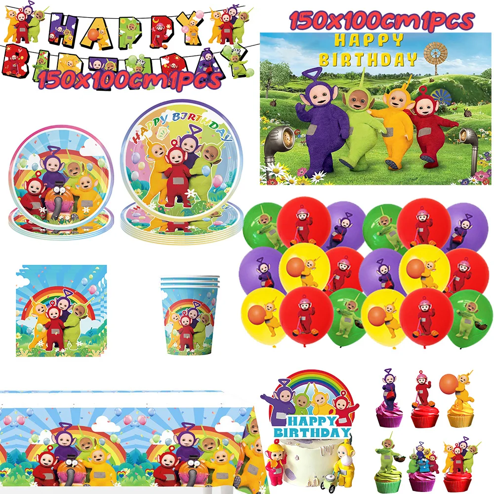 

Teletubbies Theme Birthday Party Decoration Animation Plates Tablecloth Balloons Cake Decoration Kids Birthday Party Supplies