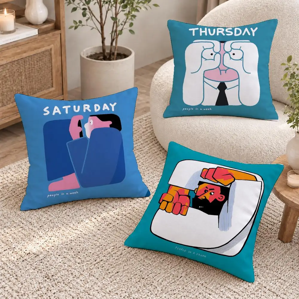 Modern Art People Frame Cushion Cover Washable Short Plush Pillowcase, Wrinkle Resistant Cushion Cover for Bedroom Decor Gift