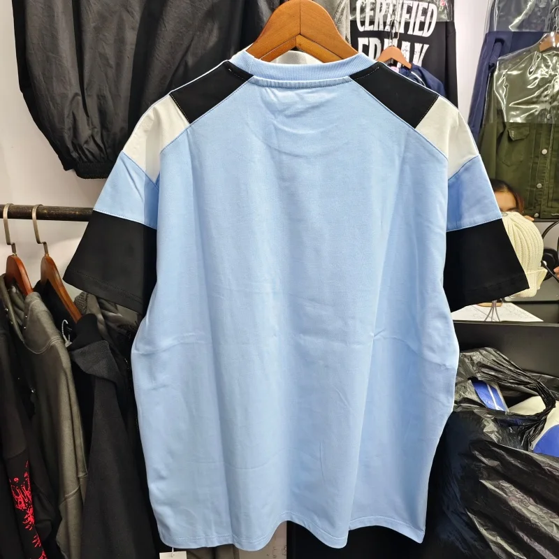 

Винтажная баскетбольная футболка с розовым пэчворком, сине-белая, оверсайз, повседневная уличная одежда для мужчин