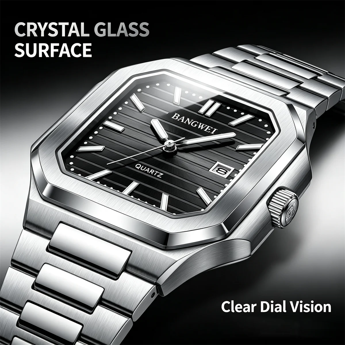 BANGWEI TOP luxury men's watch luminous 30M waterproof quartz wristwatch fashion men sports watches reloj hommes Men's Gift+BOX