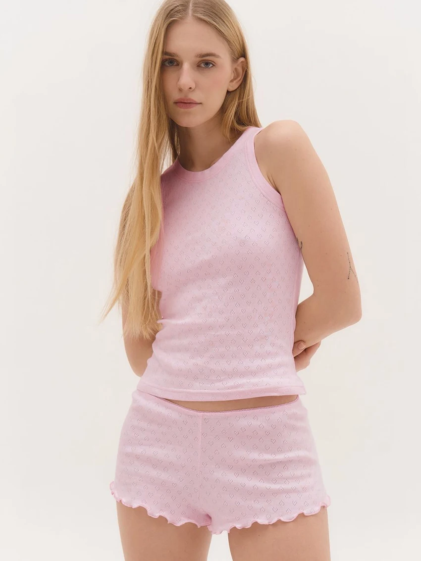 Marthaiqiq Csusal Female Nightgown Set O-Neck Sleepwear Sexy Backless Pajama Tank Tops Nightwear Shorts Pink Women Nightie Suit