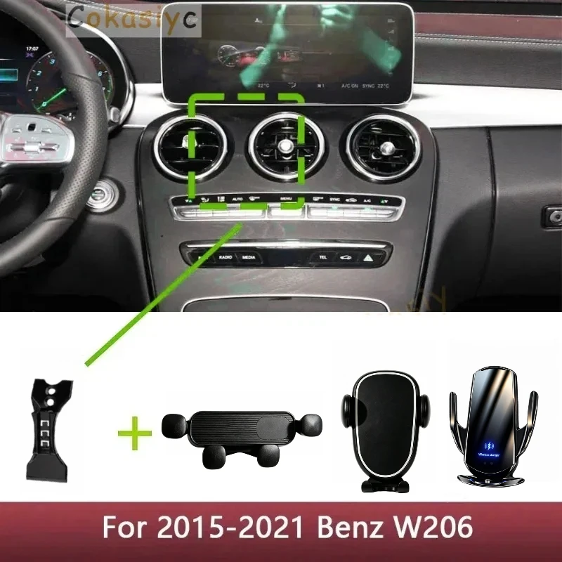 For Mercedes Benz C Class C200 260 300 W205 2015 2016 2017-2021 Car Phone Holder Special Fixed Bracket Base Wireless Charging
