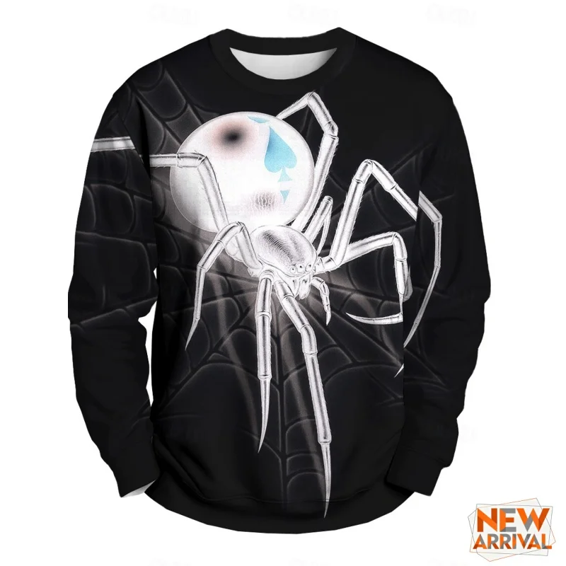Sudadera con estampado 3D de araña Web para hombre, jersey con patrón de póker, sudaderas informales holgadas de calle con cuello redondo y manga larga, Tops Unisex