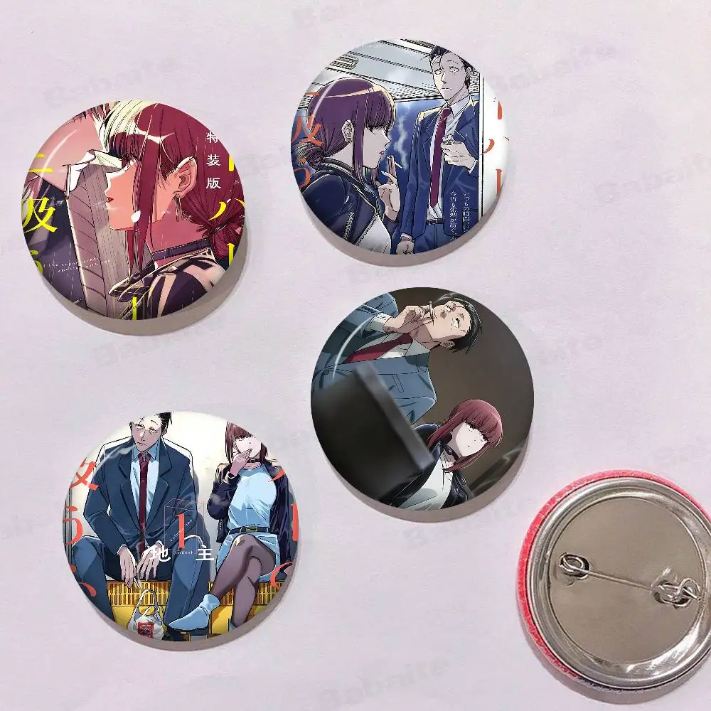 Smoking Behind the Supermarket with You Anime Creative Pins Funny Faces Round Snap-in Brooch Badge Backpack Hat Accessosrie