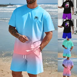 Conjunto havaiano europeu e americano na moda praia camisa de manga curta homens S dopamina praia casual conjunto macio e confortável