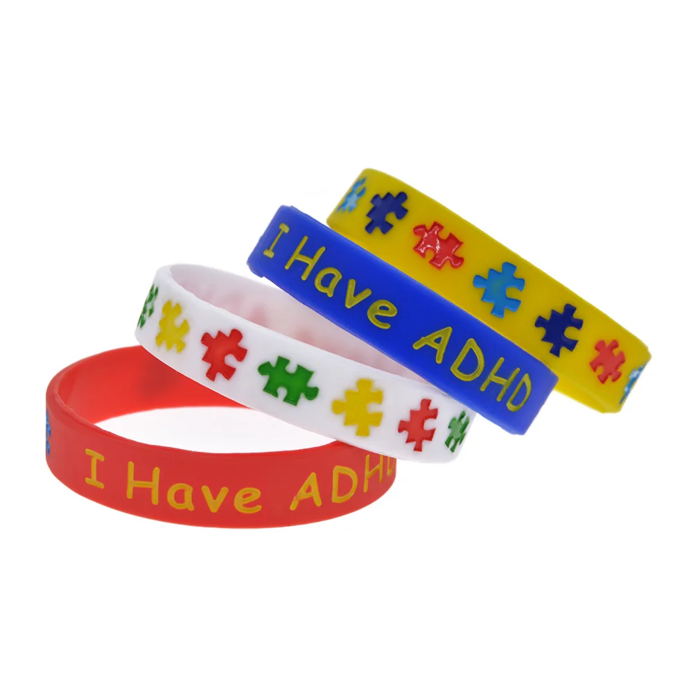 50 Pcs I Have ADHD Autism Awareness Silicone Bracelet Medical Alert Wristband ADHD Anxiety Autism Small Size Bangle