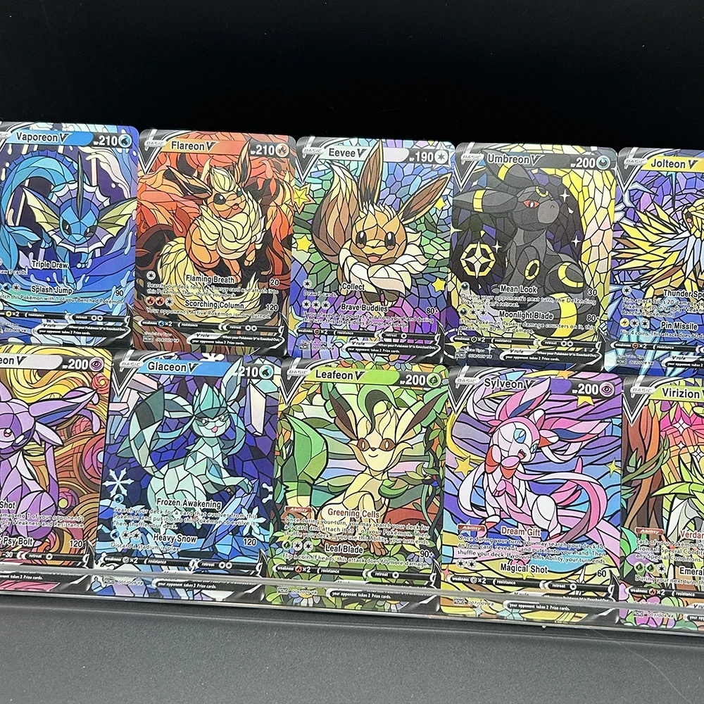 Set de 10 Tarjetas Coleccionables de Anime PTCG Eevee Umbreon Jolteon, Tarjetas de Refracción Coloridas con Diseño Personalizado