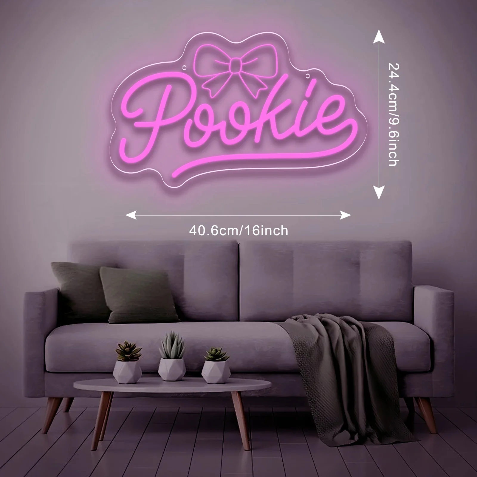 Pookie Neon Light Bow LED Neon Light Sign for Sweetheart Bedroom Party Bar Wall Decor Romantic Girlfriend Gift USB Powered