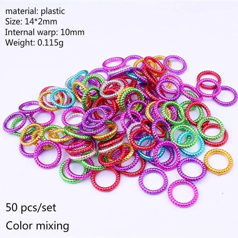 50pcs/set Long Hair Braid Beads Hair Clip Braids Colorful Dreadlock Ring Beads Hair Braider Styling Tool Hairs Accessories