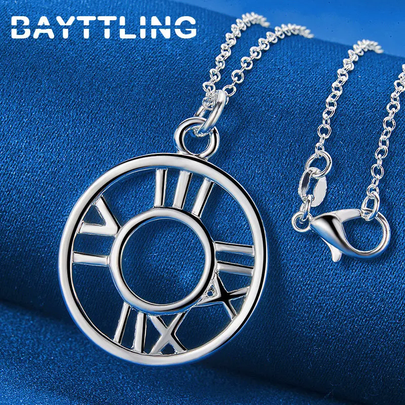 Charm 925 Sterling Silver 16-30 Inches Fine Round Roman Numerals Necklace For Women Fashion Wedding Gifts Jewelry Party