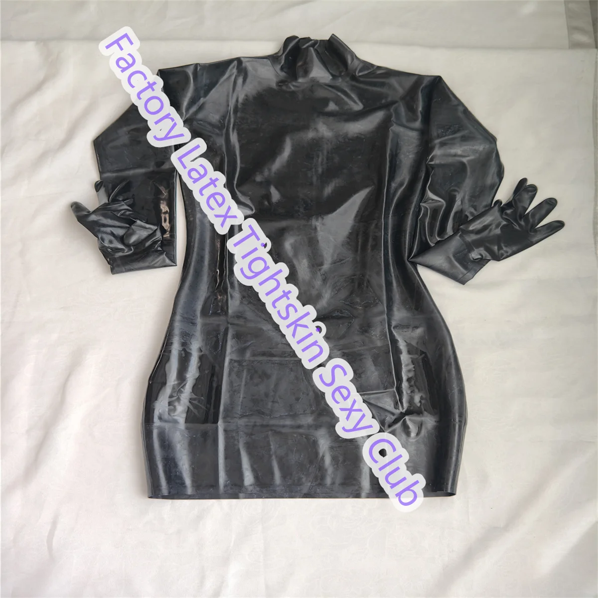 Handmade Women Black Latex Dress with Gloves Cosplay Costumes