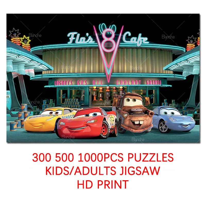 Disney Cars Road Racing Anime Cafe Roles Night Scene 300 500 1000PCS Puzzles Paper Jigsaw For Kids Teen Friends Gift Ornament