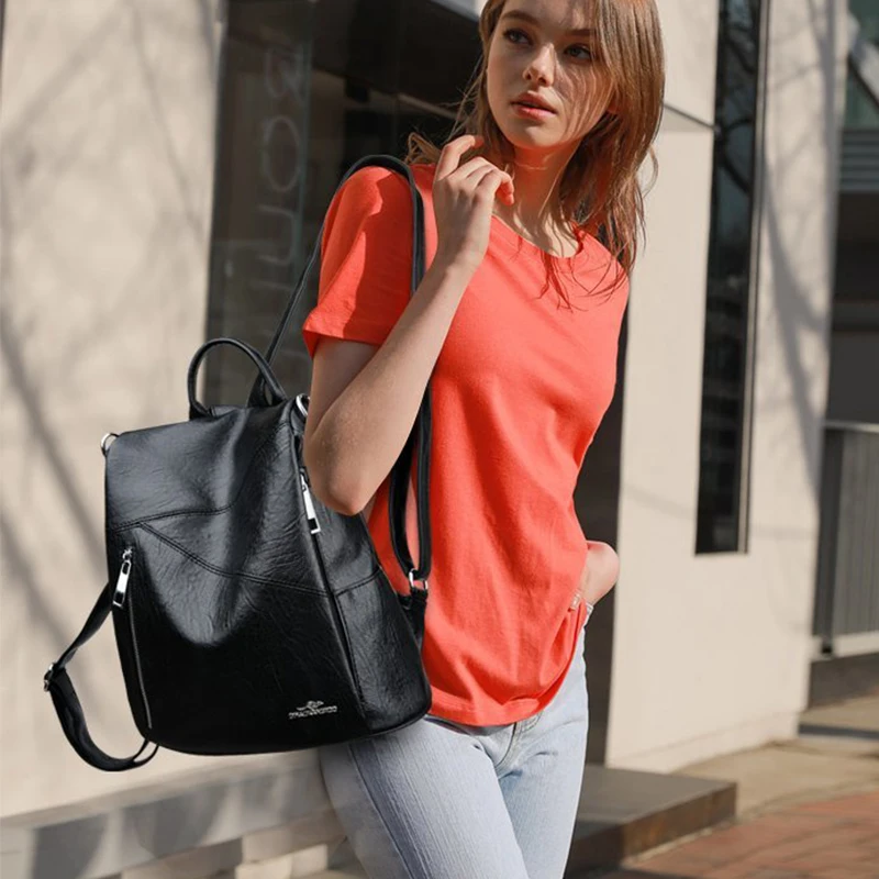 Fashion Women Backpack High Quality Anti-theft Travel Back Pack Luxury Designer Color Block Casual Lides Shoulder Bags Sac A Dos