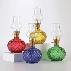 Chamber Oil Lamp For Indoor Outdoor Use Vintage Lamplight Tabletop Kerosene Lamp W/ Adjustable Fire Wick And Clear Cover