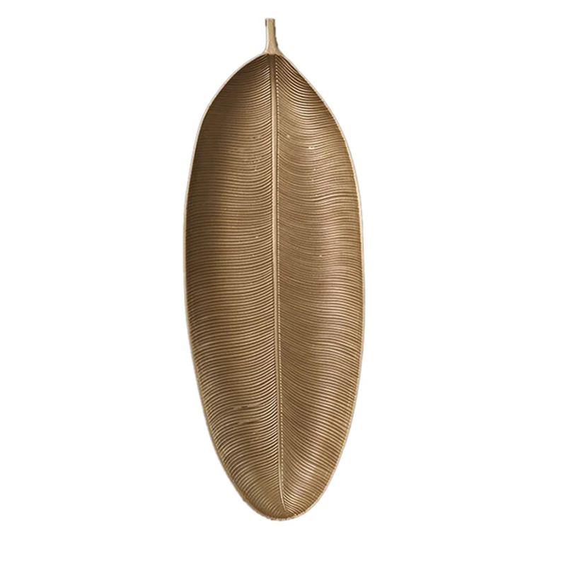 A88X plateau décoratif nordique feuilles d'or forme plateau de service palette de bijoux plat de collation de fruits organisateur de rangement de Table (petit)