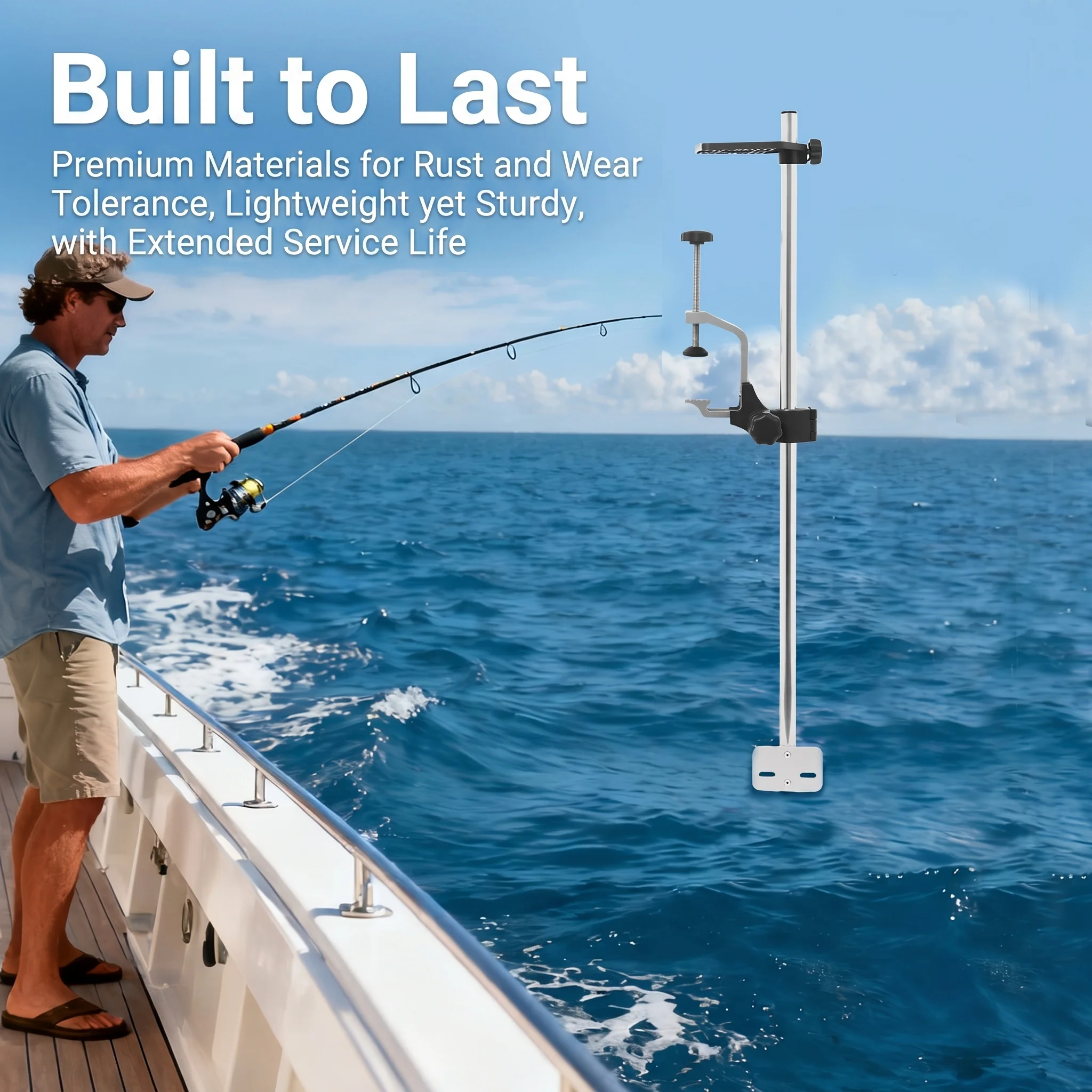 Universal Transducer Bracket Portable Fishfinder Mount, 360° Rotatable Fishing Boat Bracket with 3.15" Max Clamp Opening, Adjustable Height for Kayak Canoe Raft, Silver/Black