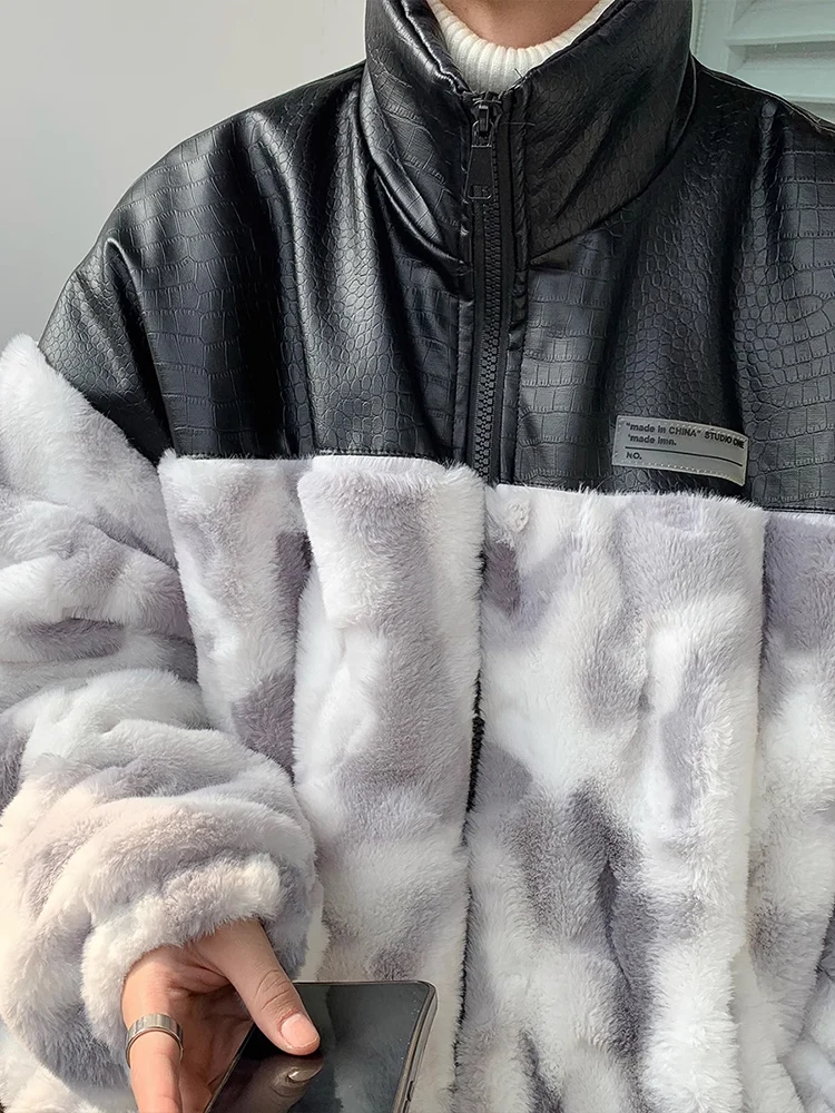 

Мужская зимняя куртка оверсайз из овечьего вельвета с вставками из искусственной кожи, утепленная, в американском стиле, молодежная, модная, теплая, повседневная