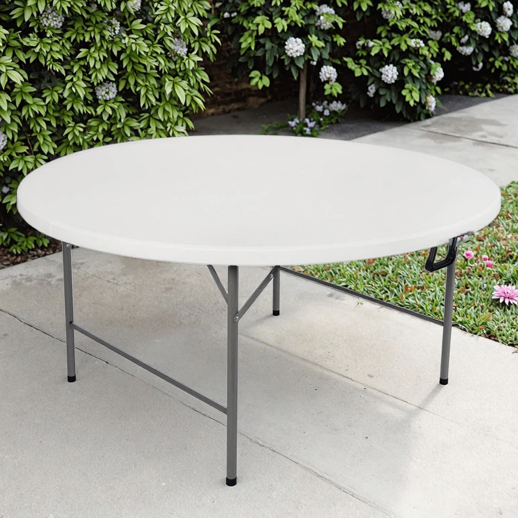 

Modern 4Ft Portable Round Plastic Folding Picnic Dining Table for Outdoor Hotel Camping Party Event Banquet Wedding Hospital Use