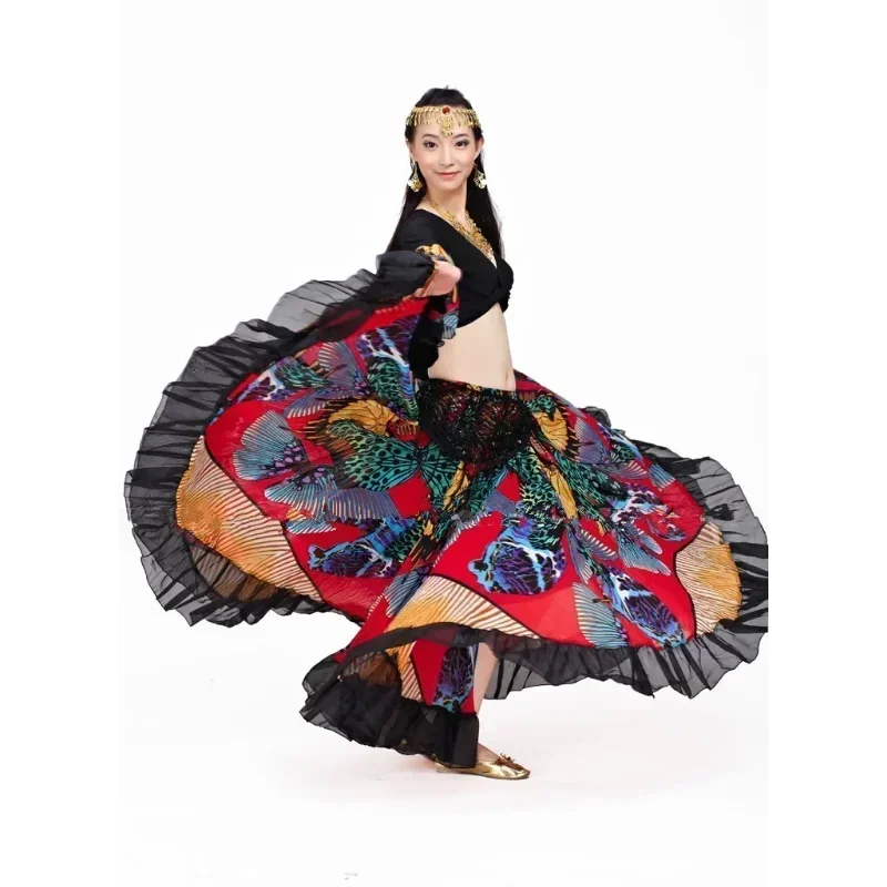

720 degree flower printed Ji competition skirt belly dance tribal clothing belly dance clothing flamenco clothing