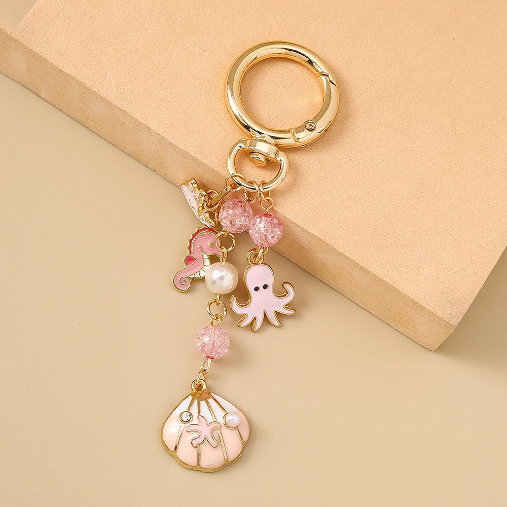 Aihua Niedlicher Schlüsselanhänger, bunt, Strand, Oktopus, Seestern, Muschel, Muschel, Schlüsselanhänger, Ketten, Meer, Souvenir, Geschenke für Frauen und Mädchen, DIY-Schmuck – Detail 2