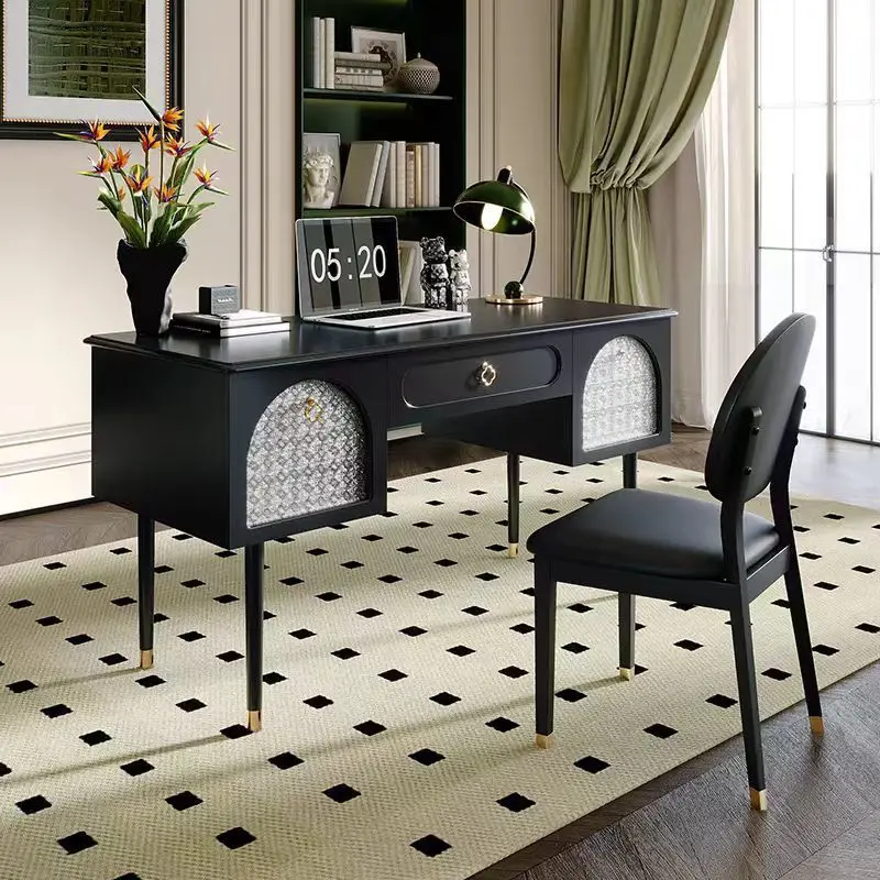 

Французский винтажный письменный стол из массива дерева, черный, в современном американском стиле, легкий люкс, для спальни, гостиной, кабинета, новый