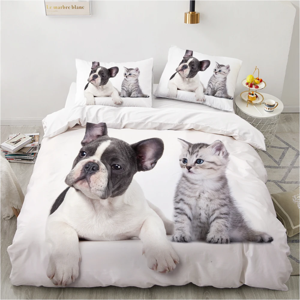 Dog Cat Duvet Cover Set Animal Polyester Bedding Set With Pillowcase 3pcs 200X200 200X220 200X230 230X230CM