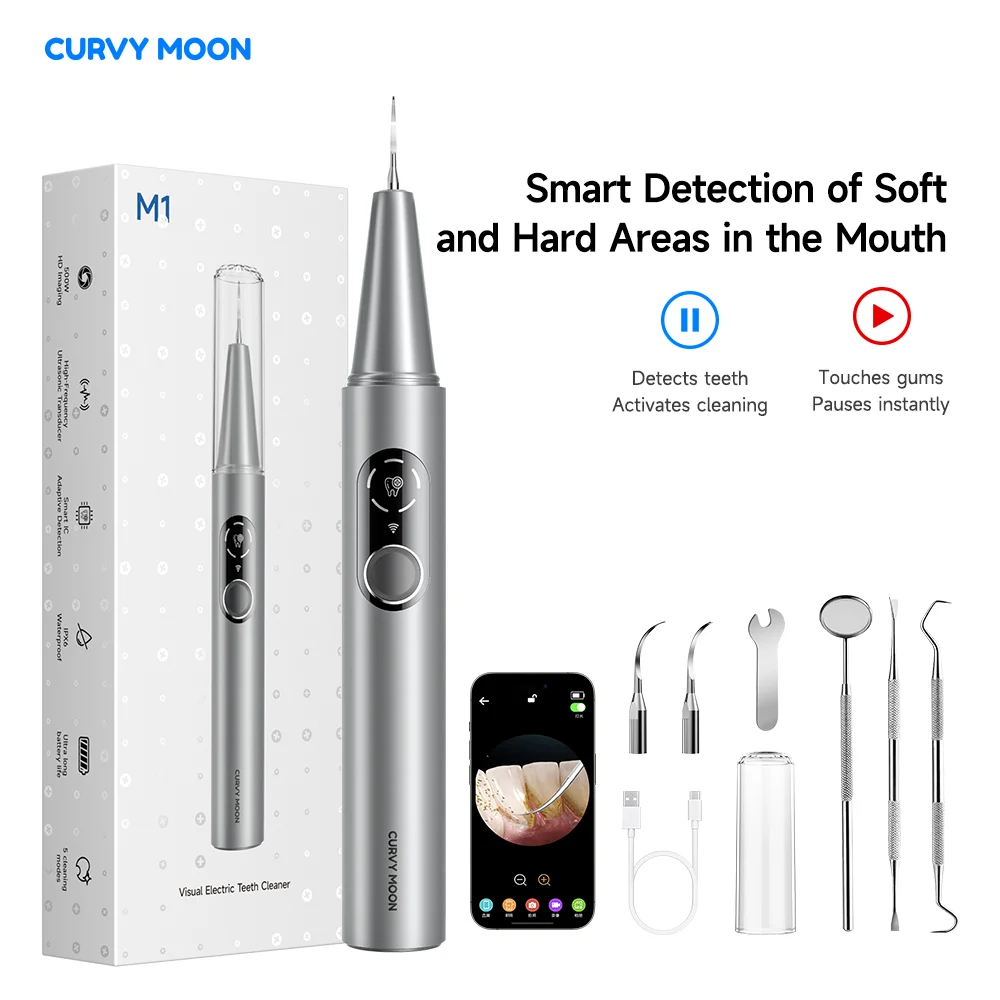 Limpiador de dientes Limpiador Dental Visual CURVY MOON, Removedor de Sarro Ultrasónico, Limpiador Dental Eléctrico, Herramientas de Limpieza Dental