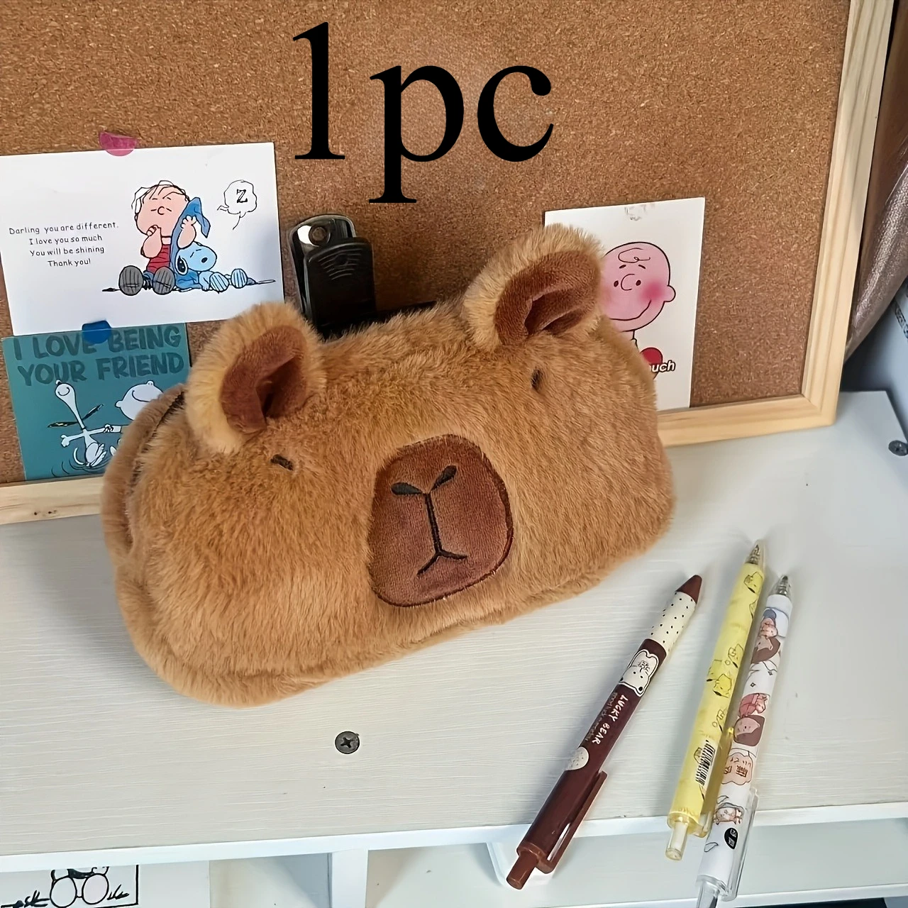 1-Pack Extra-Large Soft Capybara Pencil Case, Spacious Stationery Box, Includes Makeup Brush Holder, Wallet, and Office Supplies Box, Cute and Fun