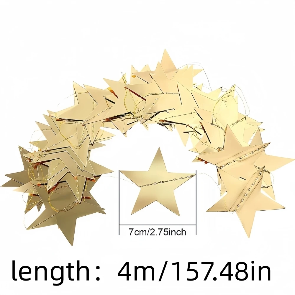 1 Stück 4 m x 7 cm glänzende Stern-Papiergirlande, Banner in Gold und Silber, Wimpelkette für Raumdekoration, Hochzeitsdekoration zum Aufhängen – Detail 2