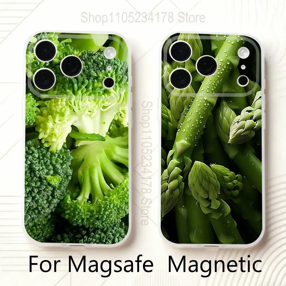 

Green Vegetables Ins Phone Case for iPhone 12,16,17,14,13,15,11 Pro,Max,Plus,Mini,Air,E Frosted Clear Magnetic Cover