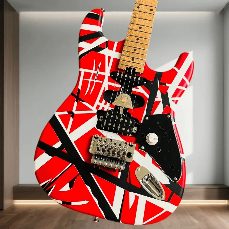 Hot Sales 6 String STQ Style Electric Guitar Red Black White Striped Graphic Floyd Rose Tremolo System Maple Neck Performance