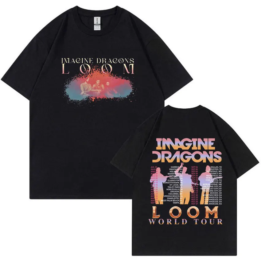 Rock Band Imagine Dragons L00m World Tour 2024 Print T Shirts Men's Hip Hop Fashion Vintage Oversized Cotton T-shirt Streetwear