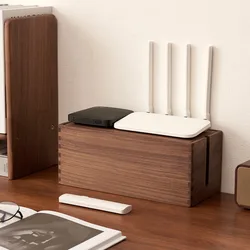 Walnut Socket Storage Box Wooden Saving Space Power Data Cable Box Simple Home WIFI Charger Finishing Container