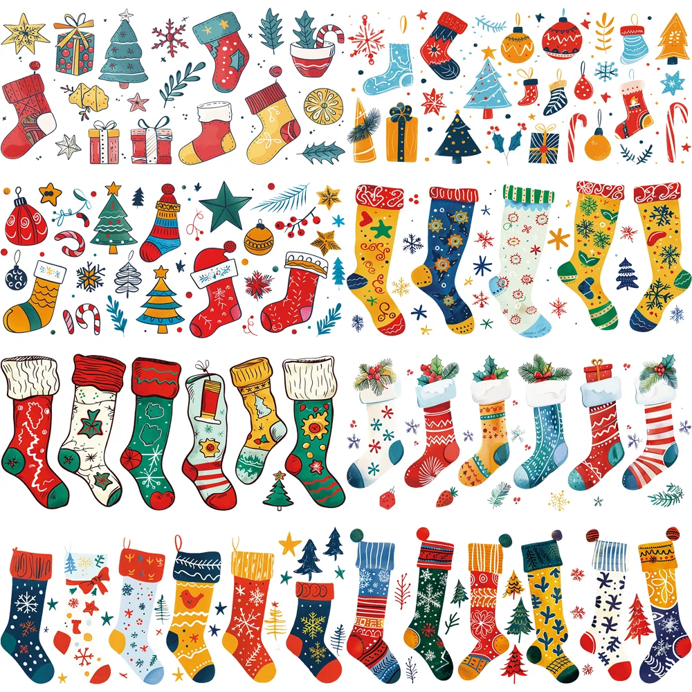 16oz Christmas Stocking UV DTF Cup Wraps 3D Xmas Glass Tumbler Decals Xmas Stocking Pattern Cold Transfer Cup Wraps No Cups