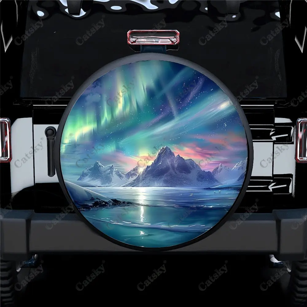 Aurora Snow Mountain Night Universal Car Spare Tire Cover Auto Accessories Wheel Protect for Trailer SUV Truck Camper14-17in