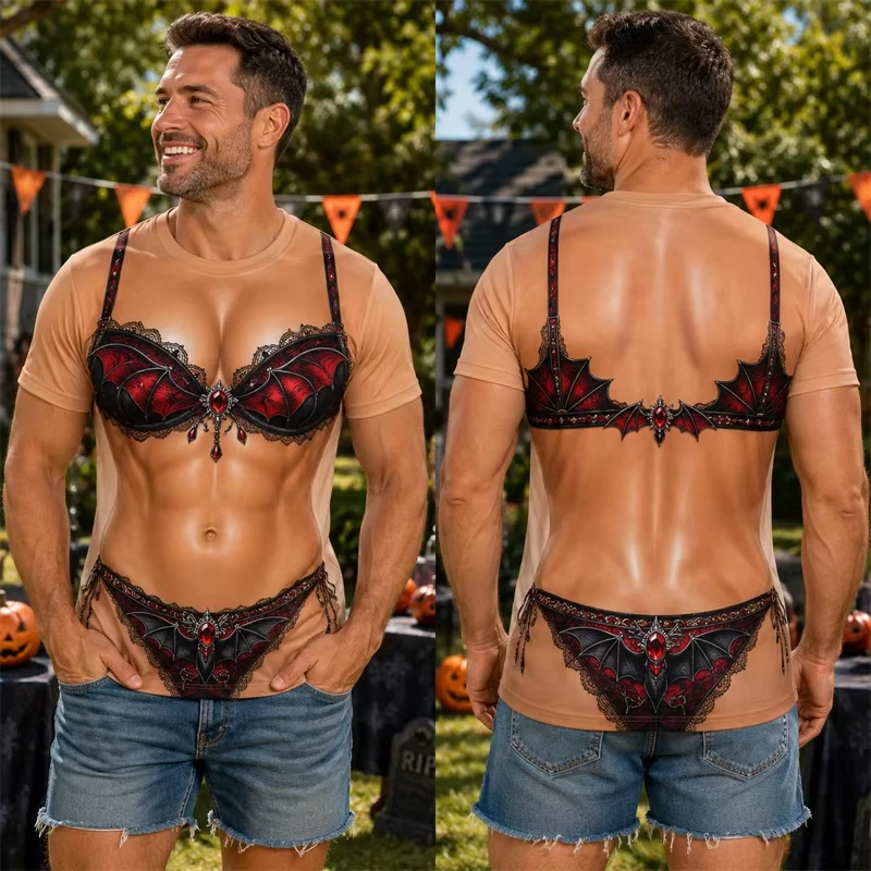 Funny Men's Women's T-shirts with Realistic Bikini Prints, Bikini Prints, Quick-drying Breathable Clothing for Halloween Cosplay