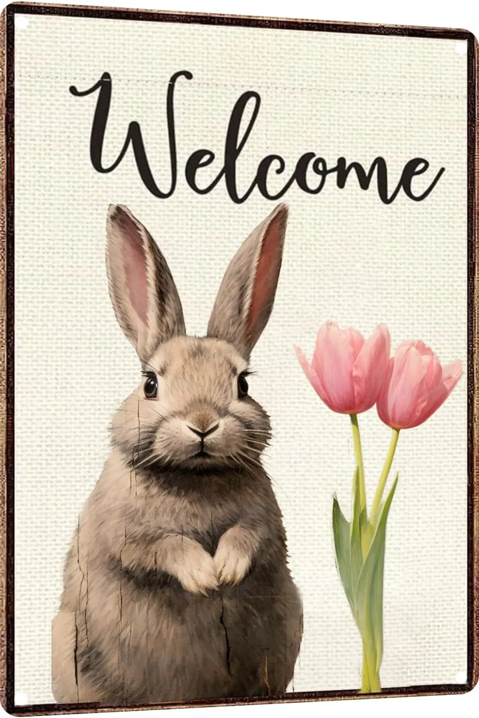 Retro Tin Sign Welcome Rabbit Spring Easter Bunny Tulip Holiday Valentines Day Metal Signs Wall Decor (941B)
