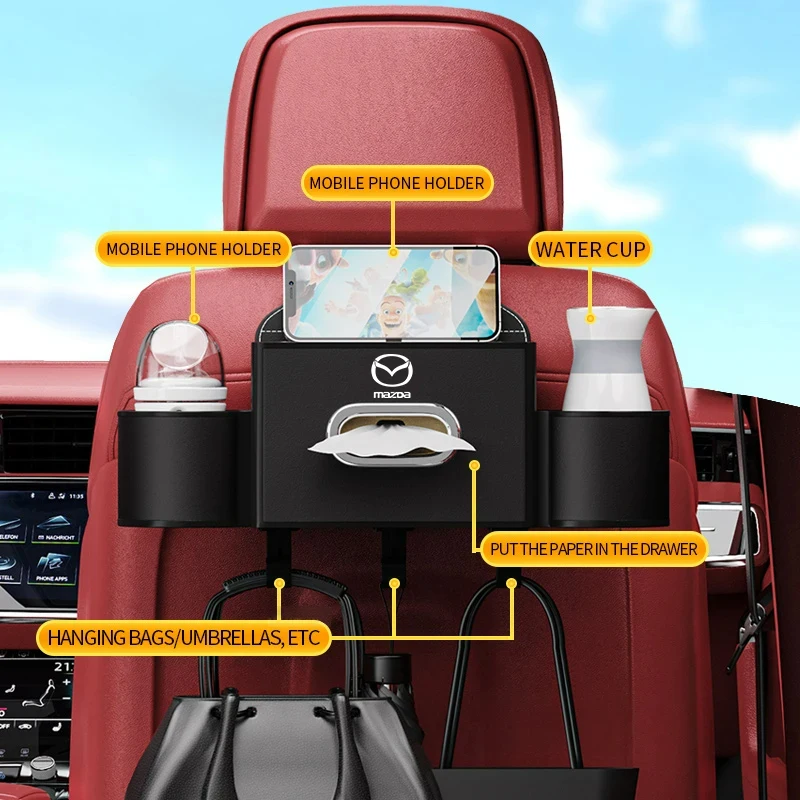 

New For Mazda Car Seat Organizer Multi-functional Hanging Tissue box MX-5 CX-30 CX-3 CX-8 CX-5 MX-5 CX-9 BT-50 CX-7 Car Styling