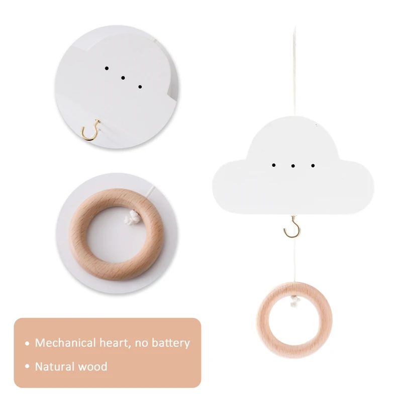 Baby Wooden Cartoon Cloud Stand Music Box Battery-free Pull-down Music Toys 0-12 Months Baby Bed Hanging Bell Toys Newbaby Gift