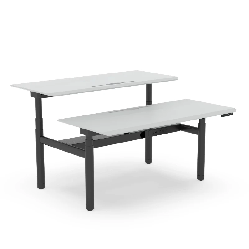 

Modern metal design electric height adjustable smart desk with 2 motors, L-shaped drawers, iron frame, commercial