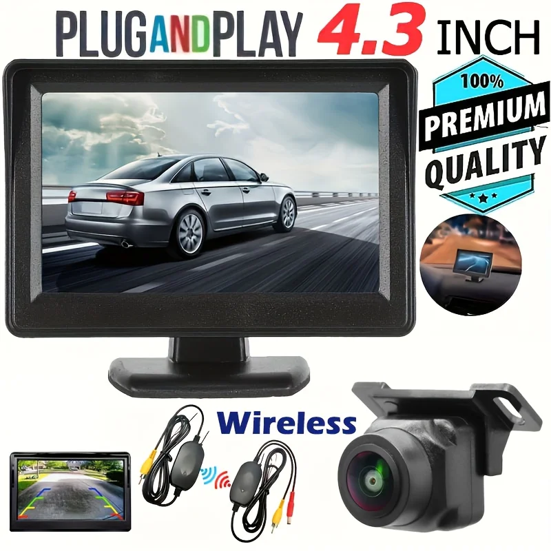 Car Rear View Kit 4.3IN Monitor with Wireless Transmitter Reversing Backup Camera for Universal Vehicle Parking