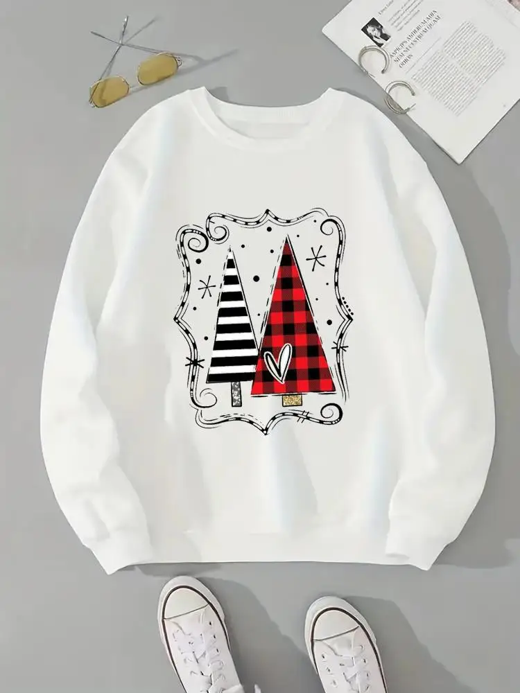 

Clothing Plaid Tree Style Merry Christmas Spring New Year Fashion Winter Pullovers Women Fleece Print Female Graphic Sweatshirts