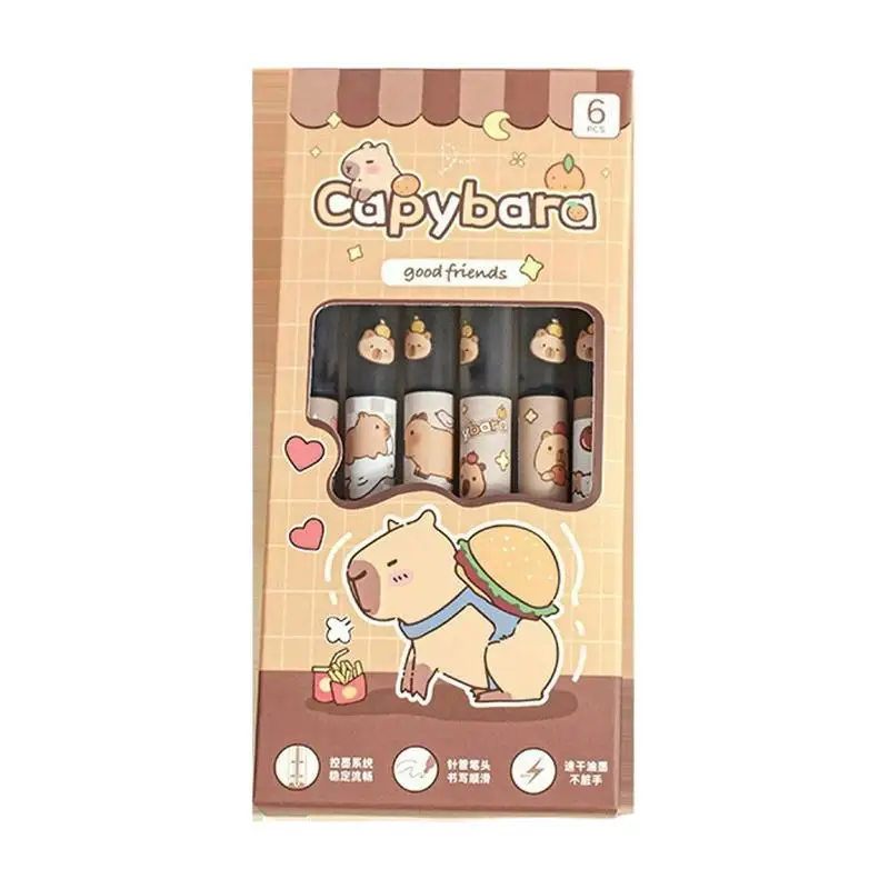 

Эстетические ручки 6X, милые гелевые ручки с капибарой, ручки с принтом 0,5 мм, ручка-роллер, эстетические ручки, быстросохнущий набор канцелярских принадлежностей для студентов