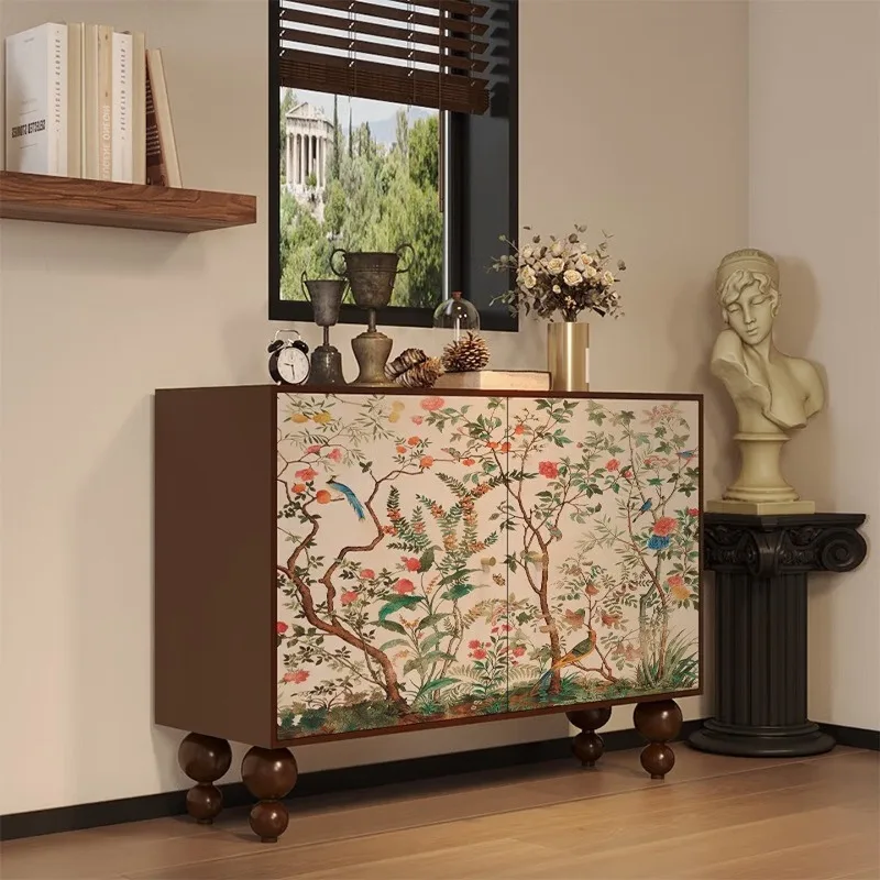 

Solid wood locker, covered with ancient art painted flowers and birds