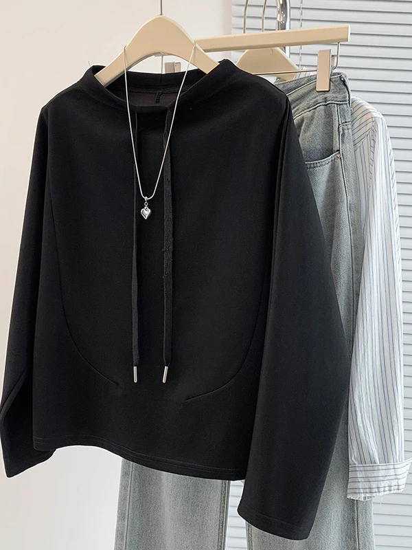 أصيلة الخريف الشتاء Batwing Sve جولة Ne هوديي Tirt عارضة تنوعا مريحة طويلة Sve المرأة الشارع الشهير