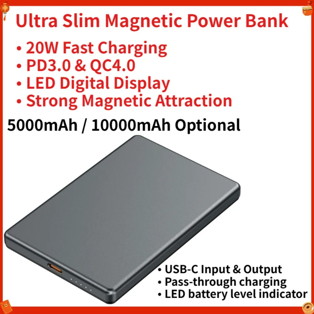 Ultra Slim 10000mAh Magnetic Power Bank 20W Fast Charging PD3.0 QC4.0 LED Display for Samsung Google Pixel