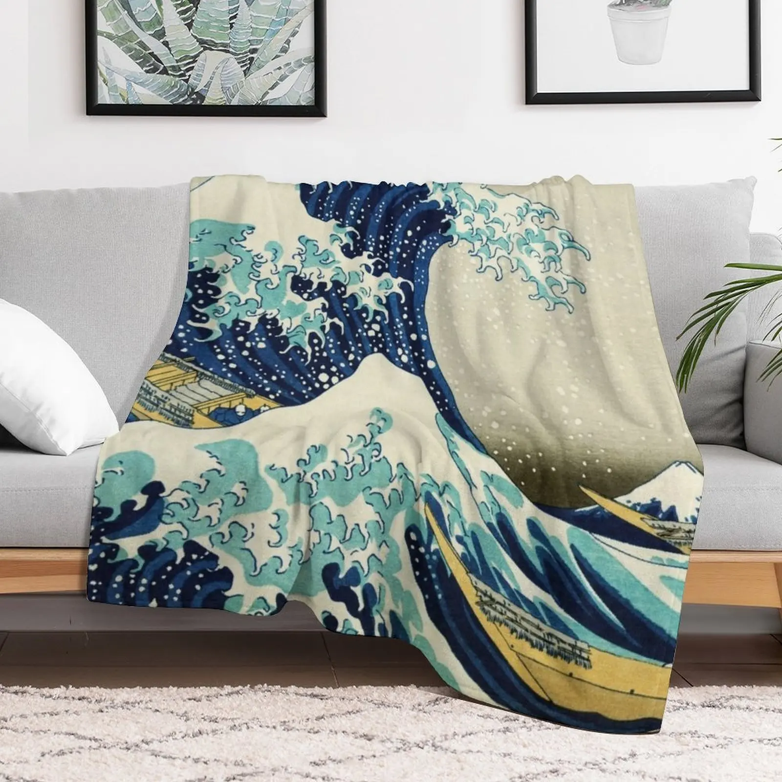 The Great Wave off Kanagawa by the Japanese ukiyo-e artist Hokusai Hiroshige nature waves painting HD HIGH QUALITY Throw Blanket