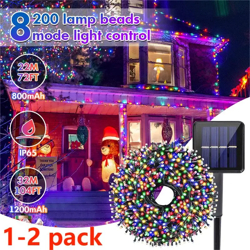 2PACK 330 LED Outdoor Solar Christmas Lights 8Mode 33m Flash Christmas Light Xmas Tree Decoration IP65 Fairy String Lamp Garland