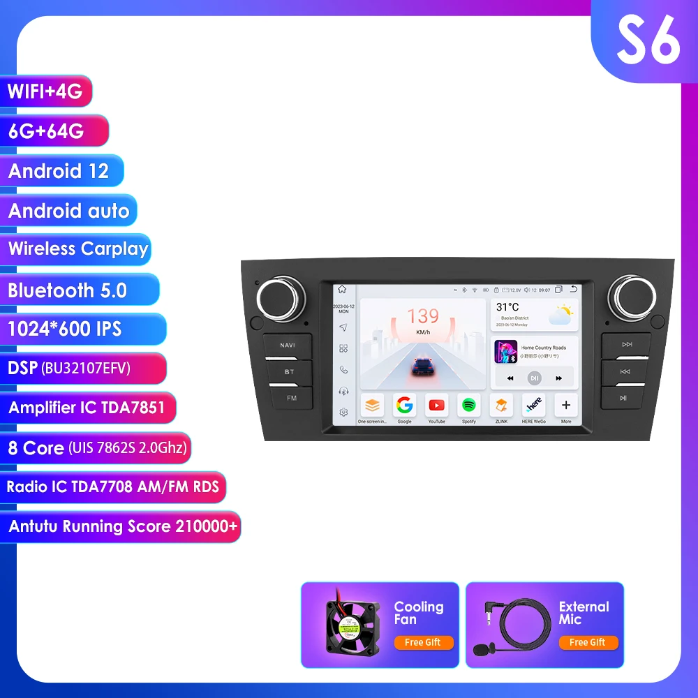 Android 12 Autoradio voor BMW 3-serie 3 E90 E91 E92 18i 320i 325i Multimedia Videospeler 7862 DSP Carplay GPS Stereo Audio SWC
